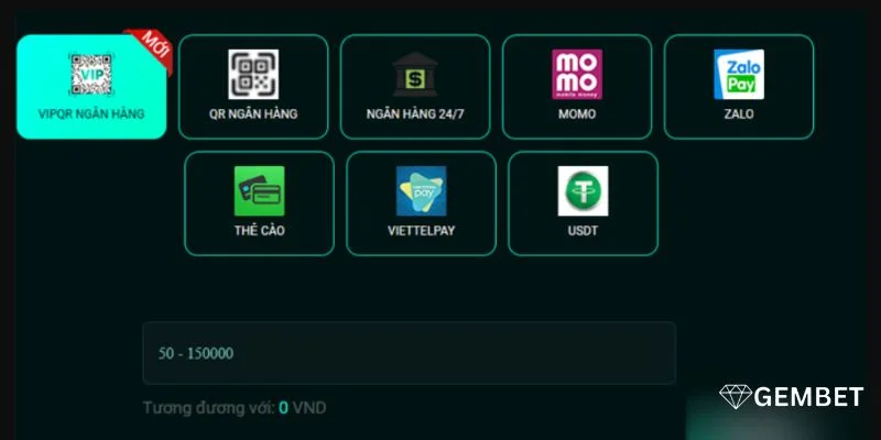 Người chơi có thể chủ động nạp tiền tại nhà cái nhanh gọn.